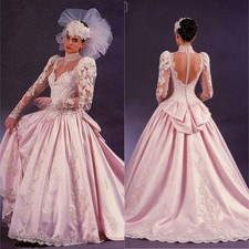 History Pink Princess Wedding Dresses Outfit Fairy Long Sleeve Applique Lace-up
