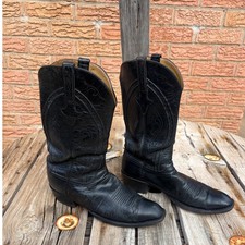 VTG Lucchese Black Leather Cowboy Western Tall Pull On Boots 10B