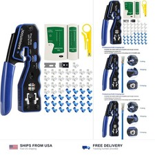 RJ45 Crimp Tool Kit Pass Through Crimper Cutter for Cat5 Cat5e Cat6 Cat6a 8P8...