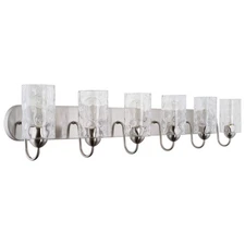 Kira Home Armada II 48" 6-Light Hammered Glass Shades Brushed Nickel Finish