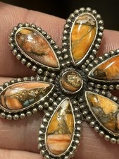 Orange Spiny Oyster Turquoise sterling Silver Flower Ring Size 9 Wt:18.6