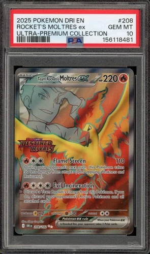 Pokemon Team rocket's Moltres ex Destined Rivals Ultra-Premium Coll. #208 PSA 10