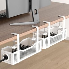 2-Pack Under-Desk Cable Management Box 26.8in White Clamp Wire Organizer