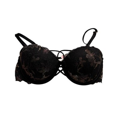 Victorias Secret Date push-up bra 34D black pink shimmer strappy
