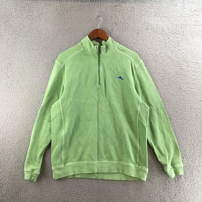 Tommy Bahama Half Zip Sweatshirt Mens L/G Green Cotton Long Sleeve Mock Neck