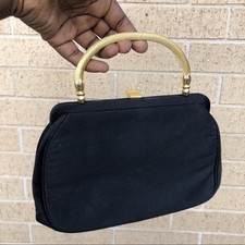 Bienen Davis Vintage Black Evening Hand bag Clutch Gold Clasp 60s Glamour Retro