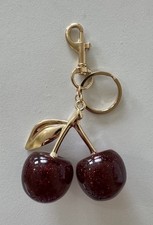 Glitter Cherry Bag Charm Keychain Resin and Metal Brass - Red