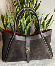 Borsa donna ragazza Otranto vera pelle scamosciata marrone con pochette rossa