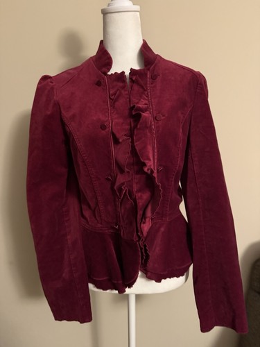 White House Burgundy Ruffle Velvet Bobo Romantic Victorian Style Jacket Sz6