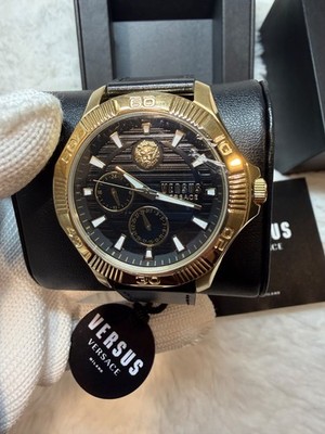 Versace Versus Watch VSP2T1221 Gold Face w/ Black Leather Band | eBay