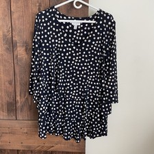 Susan Graver Womens Size 2X Navy Polka Dot Li...