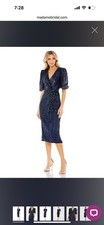Mac Duggal NWT Sequined V-Neck Short Puff Sleeve Midi in Midnight Size 6