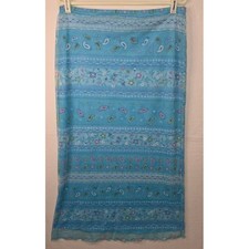 Vintage Y2K Blue Paisley Floral Mesh Maxi Skirt Lettuce Hem Large Made in USA