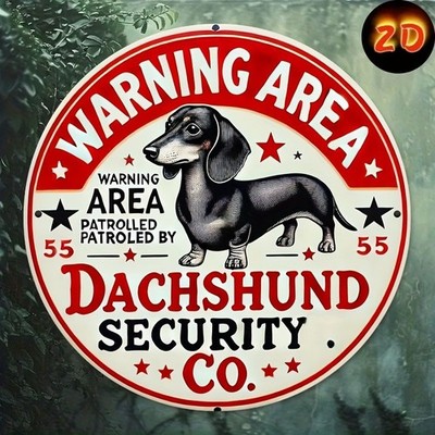Warning Area Dachshund Security Metal Sign Round Funny Dog Yard Wall Art Decor