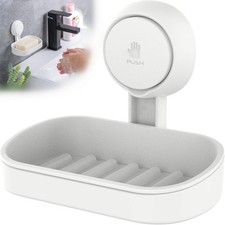 Image of NEW Strong Suction Soap Dish Holder Bathroom Shower Bath Net Drain Case Tray Box