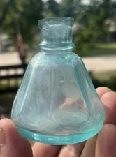 NICE AQUA UMBRELLA INK BOTTLE MARKED "A & F" ADAMS & FAY 1870'S ERA DUG L@@K
