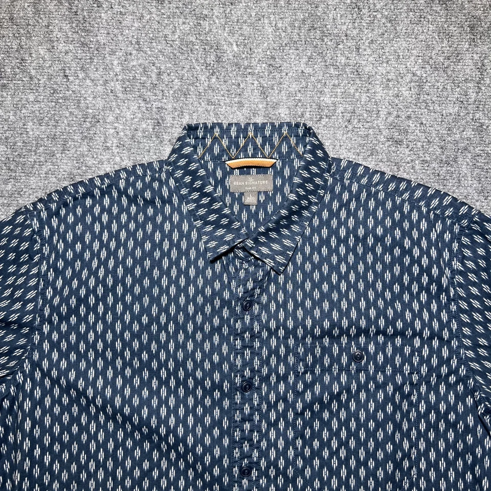 Camisa LL Bean Signature Azul Geométrica Abotonada Manga Corta Hombre Grande Regular Foto 2 de 4