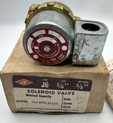 JE Type J6 Solenoid Valve 3/4'' 120V 60 Hz 11 Watts JACKES EVANS CONTROLS NOS USA