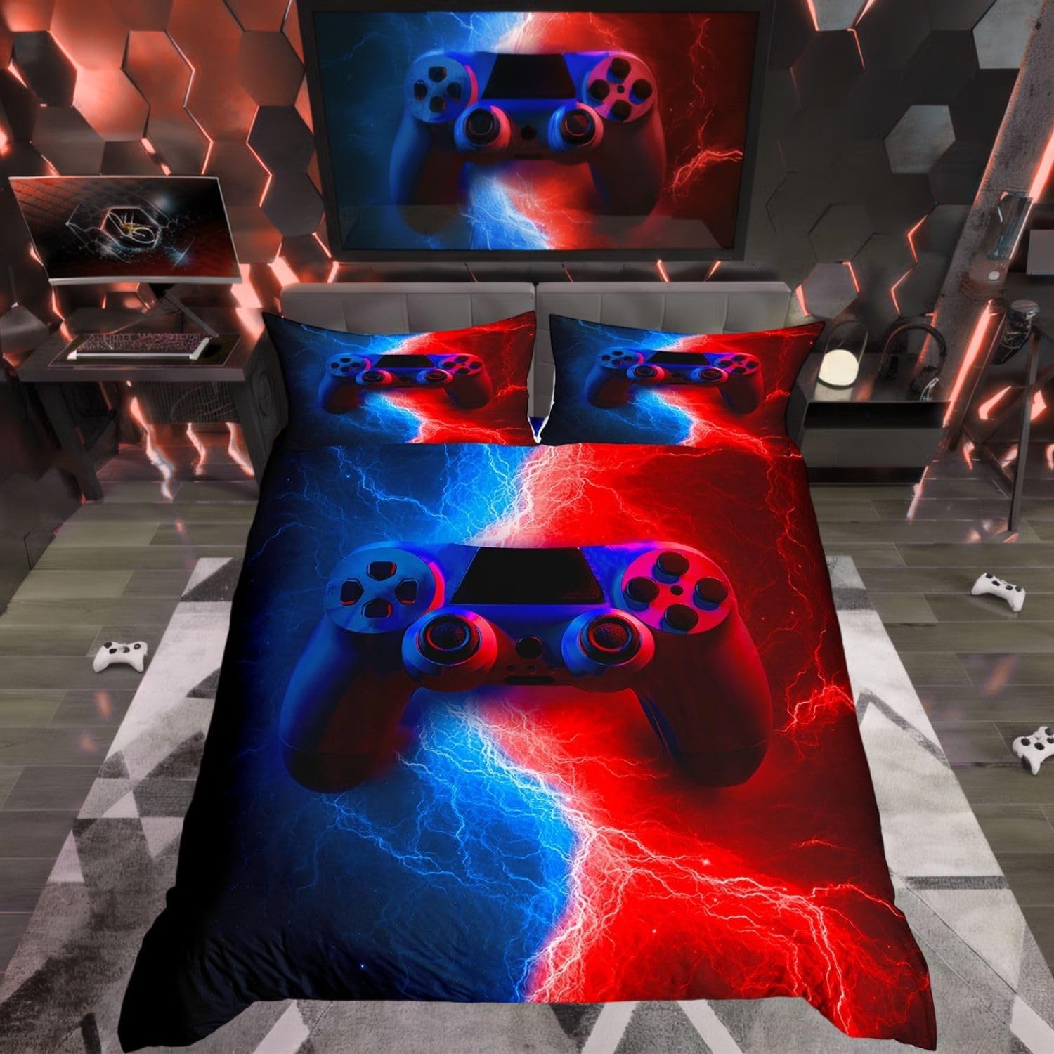 Homewish Gamer Gaming Bedding Sets Single Size,Lightnings Single, Multi 01
