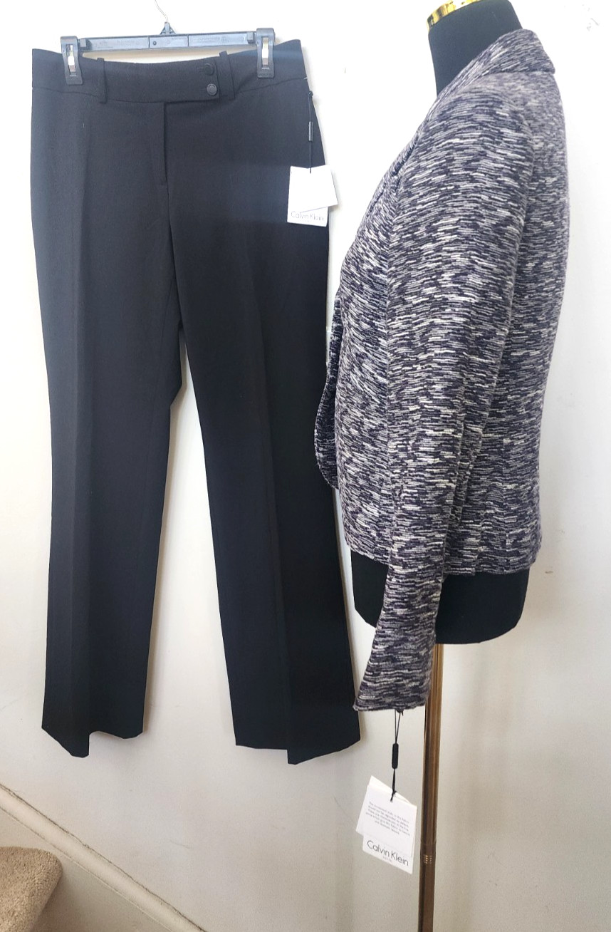 NEW Calvin Klein Women's Black & White/Black 2Pc Pant Suit Size 4 image 4