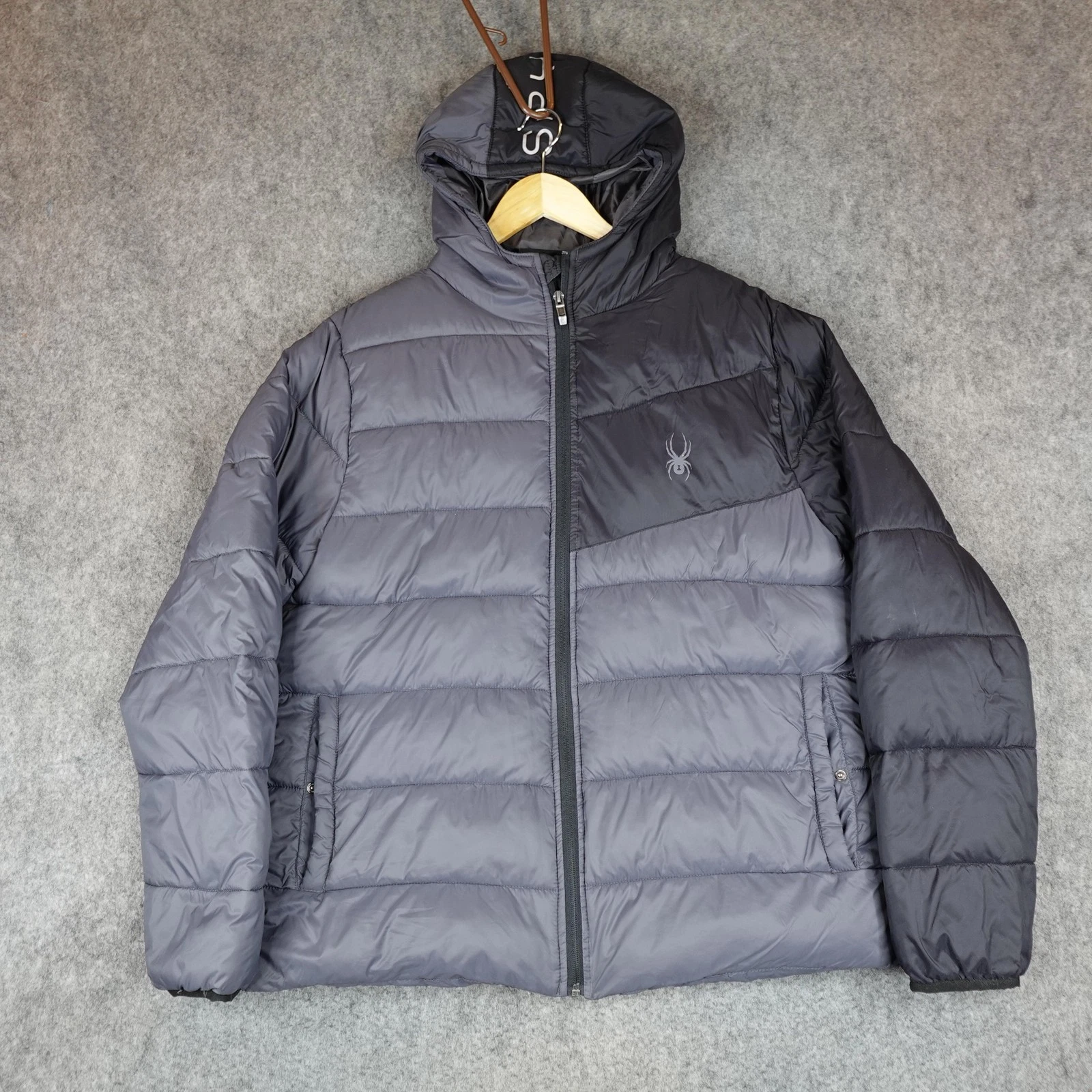 Spyder Jacket Mens Large Gray Puffer Insulated Coat Parka ThermaWEB Ace Outdoor