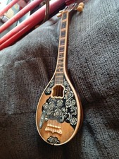 Vintage Greek Bouzouki Music Box With Floral Decoration 10"