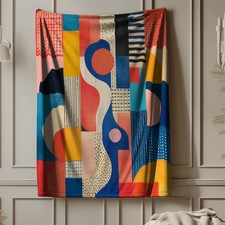 Geometric Patchwork Soft Fleece Blanket Abstract Color Block Art