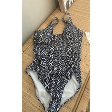NWT Anne Cole Swimwear Womens 10 Navy White Aztec Pattern One Piece