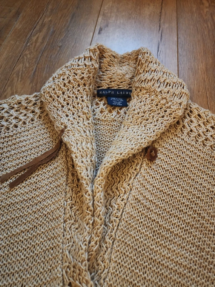 Cárdigan largo vintage Ralph Lauren etiqueta azul 100 % lino italiano mujer M gamuza Foto 2 de 4