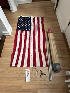 Vintage 1977 Dettra Flag Pole And Brass Eagle Finial Parade 50 Stars 3x5 Outfit