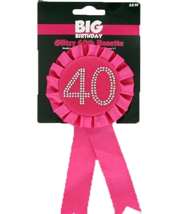 ALANDRA DELUXE 40TH BIRTHDAY HOT PINK & DIAMANTE ROSETTE BADGE BIRTHDAY PARTY ACCESSORY