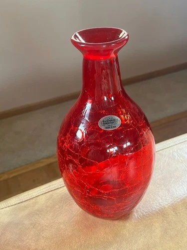 Blenko Glass Red Crackle Vase 2023 Signed John Blenko