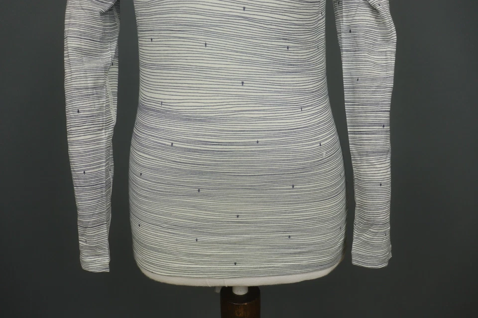 Blusa Top Icebreaker Gris y Blanco Rayas Lana Manga Larga Cuello Redondo Talla M Foto 3 de 4