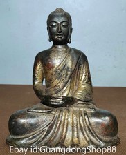 8.4" Old Chinese Bronze Gilt Carving Shakyamuni Amitabha Buddha Statue