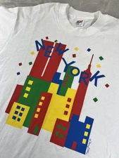 Vintage 90s Mary Ellis NEW YORK Shirt Mens Large White City Skyline Anvil USA