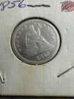 1856 25c Silver liberty seated quarter arrow and rays AU !!!