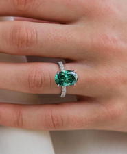 New Green Oval Cut Simulated CZ Solitaire 925 Sterling Silver Wedding Gift Ring