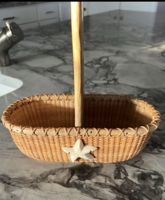 Nantucket Handmade Divided Basket With Swing Handle Starfish 8  W   9  T