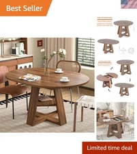 Extendable Dining Table 4-8 People Oval Wood Base Storage Walnut