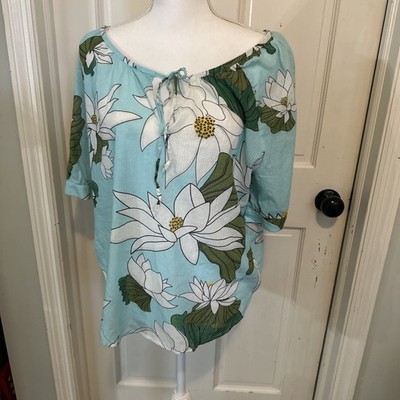 VILAGALLO Floral  Top V Neck Tie Women s Sz 46 XL Metallic Thread