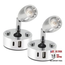 2-PCS RV Reading Lights 12V Interior with USB-A USB-C Charging Ports, Silver