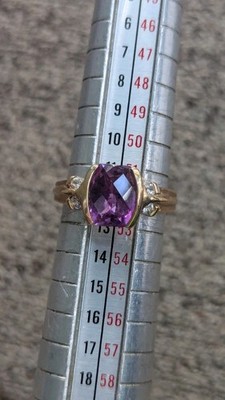Gr. 6 Sterlingsilber Amethyst multi facettiert Vermeil Gold Ring oval mit CZ 