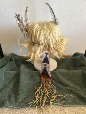 Native American beaver skin Top Hat with beaded drop