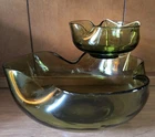 Anchor Hocking Green Glass Scalloped Curves Chip & Dip Bowl Set Vintage MCM VG