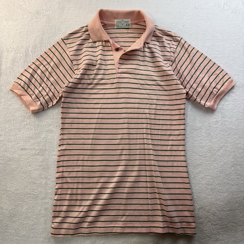 Vtg 70s 80s Cross Creek Pink Green Striped Polo Shirt USA Cotton Lisle Men Small