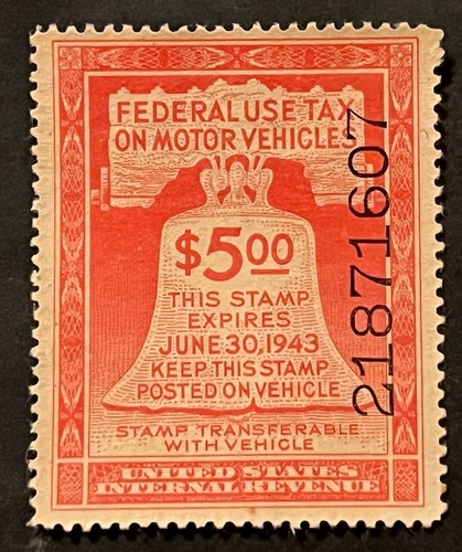 Travelstamps: 1942 US Motor Vehicle Tax Stamps Scott #RV6 - Used OG Model T Ford