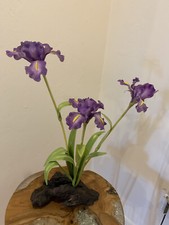 Iris Arrangement On Driftwood Made Of Polymer Clay-STUNNING 