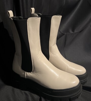 Shein Off White Ivory Color Chelsea Combat Platform Boots Size