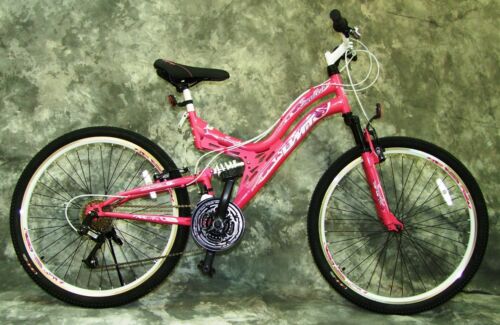 26 Zoll Damen Mountain Bike Vollgefedert mit 21-Gang Shimano NEU 2640-22-PINK - Bild 1 von 8