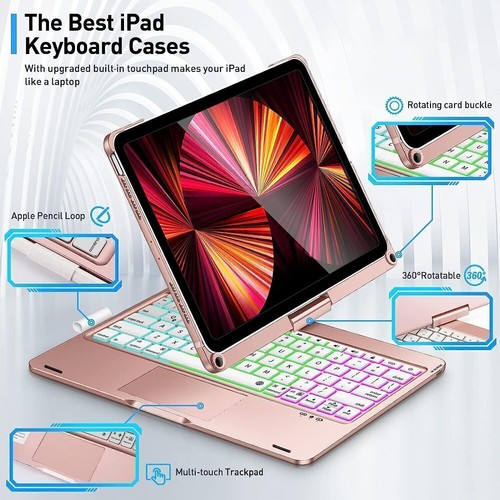 For iPad 7/8/9/10/11th Gen Air Pro 11" Touchpad Keyboard Case with 360° Rotation - Picture 27 of 39